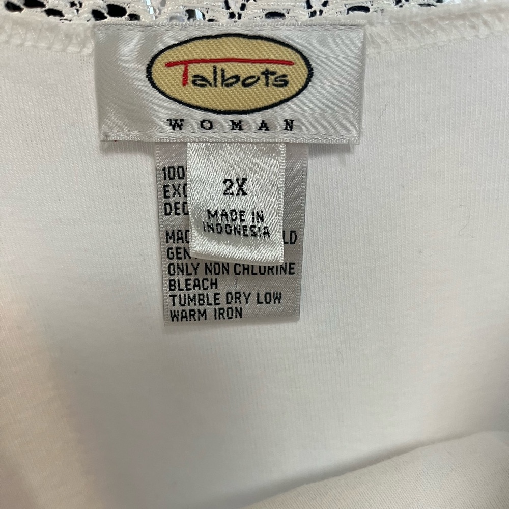 Talbots Woman White 100% Cotton Lace Trim Women's Micro Ribbed Tank Top 2X - Picture 2 of 11